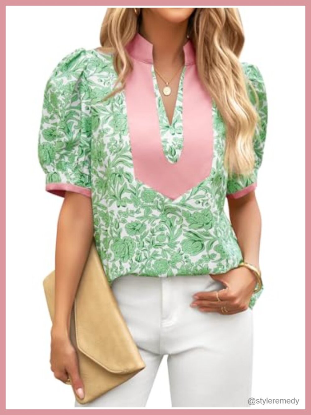Womens Floral Puff Sleeve Blouse V-Neck Boho Casual Top